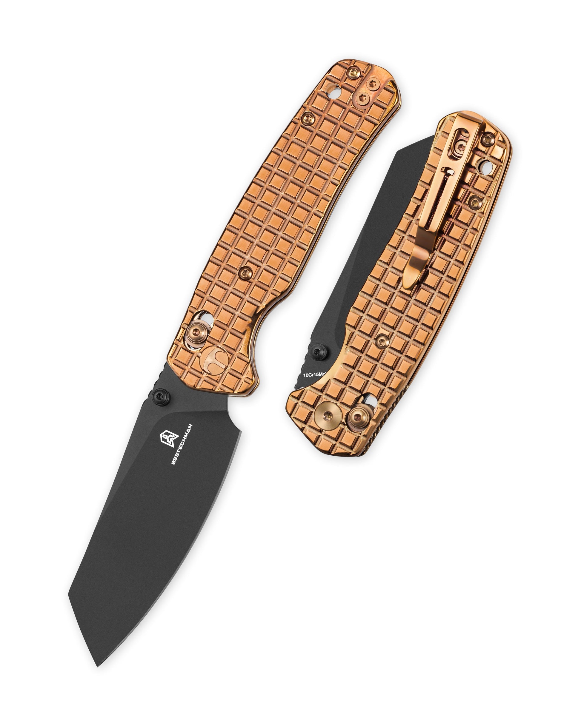 Bestechman Cicada's Wing BMK06-S-4 front view – 3.15" 10Cr15MoV Black PVD, Stainless Steel Bronze PVD, B-Lock