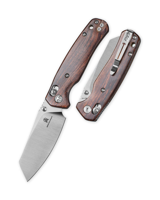 Bestechman Cicada's Wing BMK06-W-3 front view – 3.15" 10Cr15MoV satin blade, desert ironwood scales
