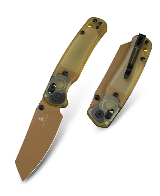 Bestechman Cicada's Wing BMK06D front view – 3.15" gold painted 10Cr15MoV blade, Ultem handle, B-Lock