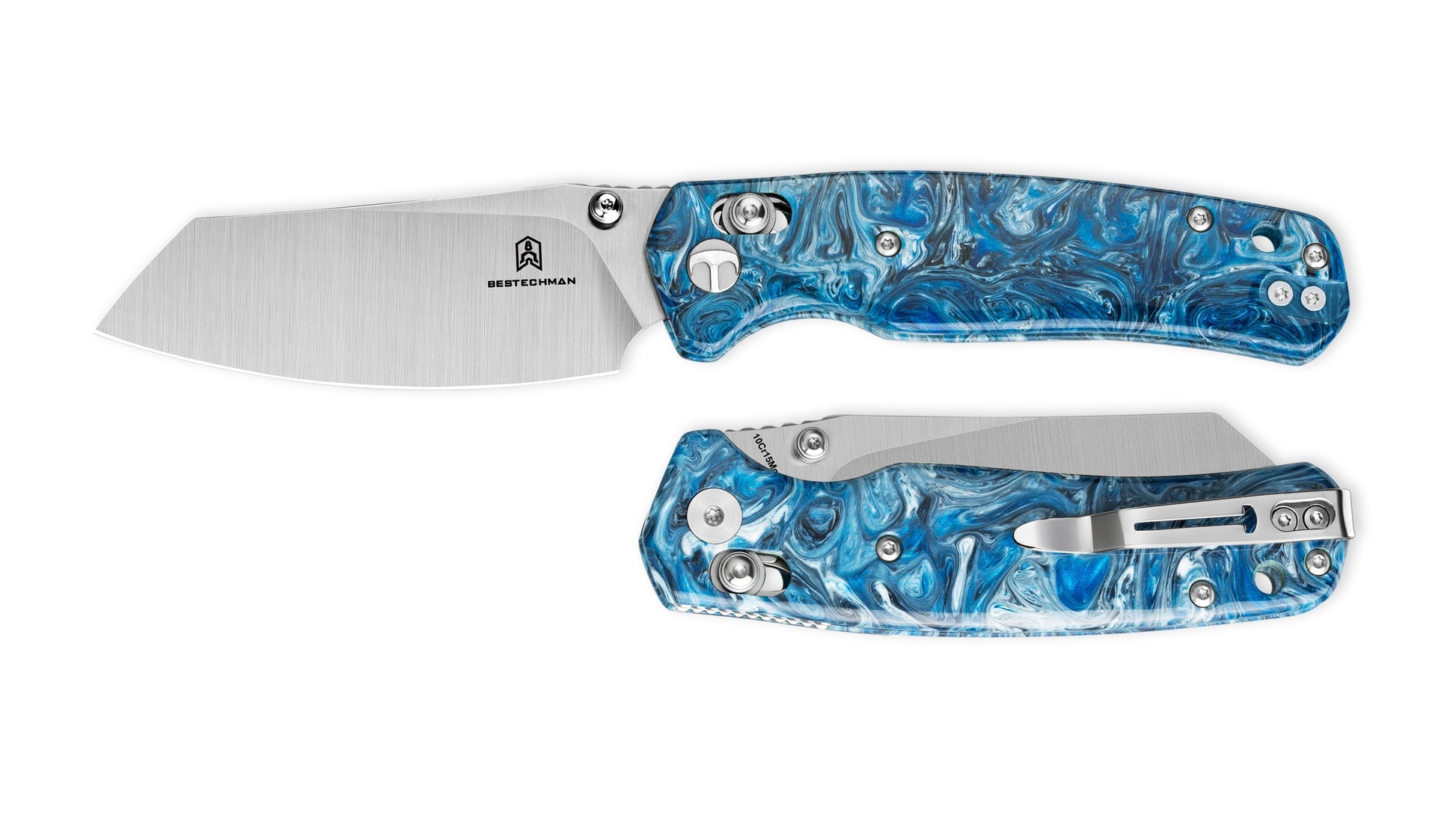 Bestechman Cicada's Wing BMK06Q blue patterned resin handle scales – 2.03 oz ultralight EDC