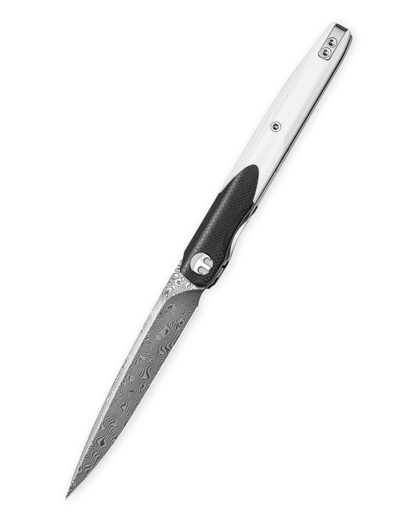 Bestechman LANZA BMK14-D-1 closed view – black and white G10 scales, deep carry clip
