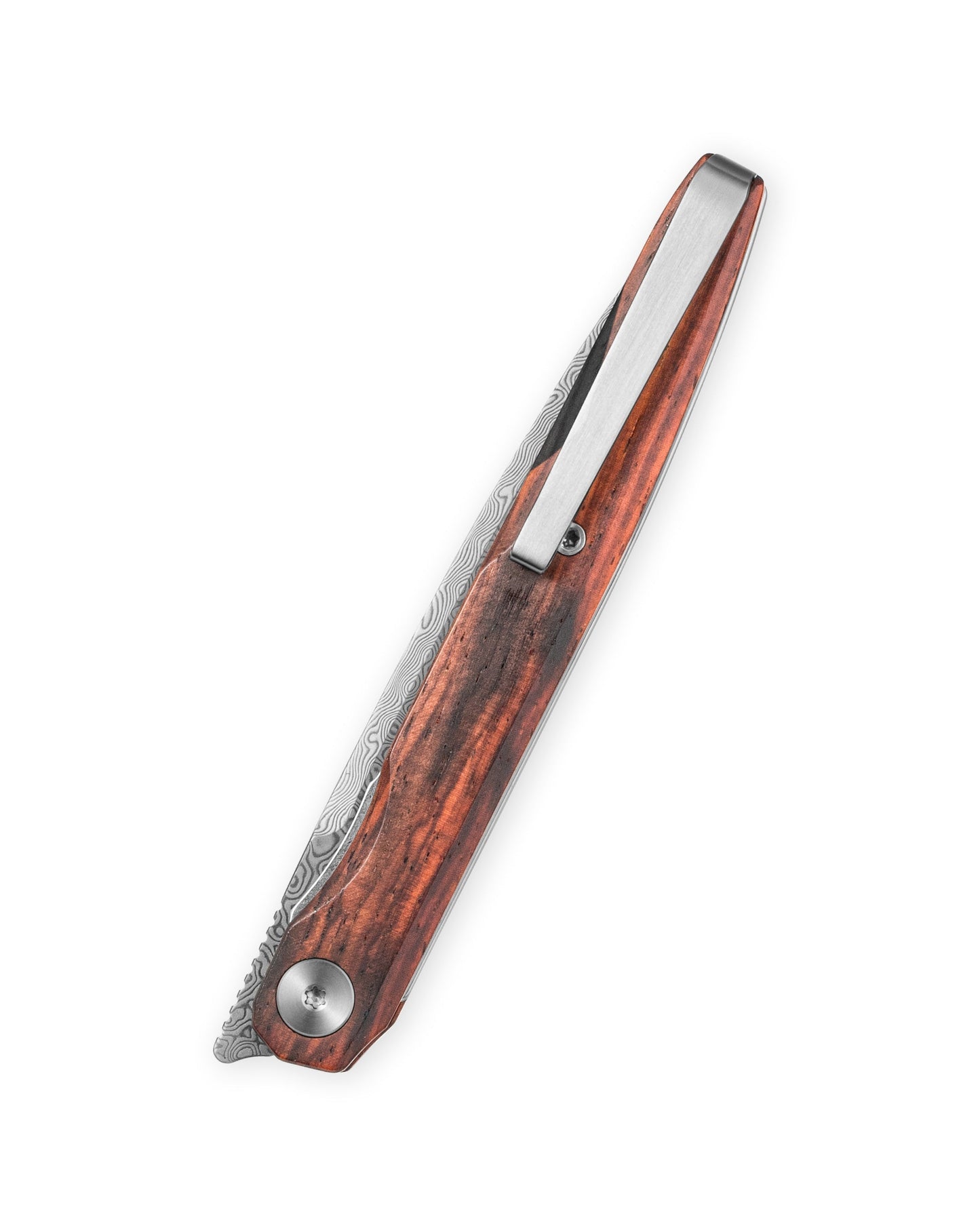 Bestechman LANZA BMK14-D-3 blade detail – Damascus acid etched pattern, 3.45″ blade