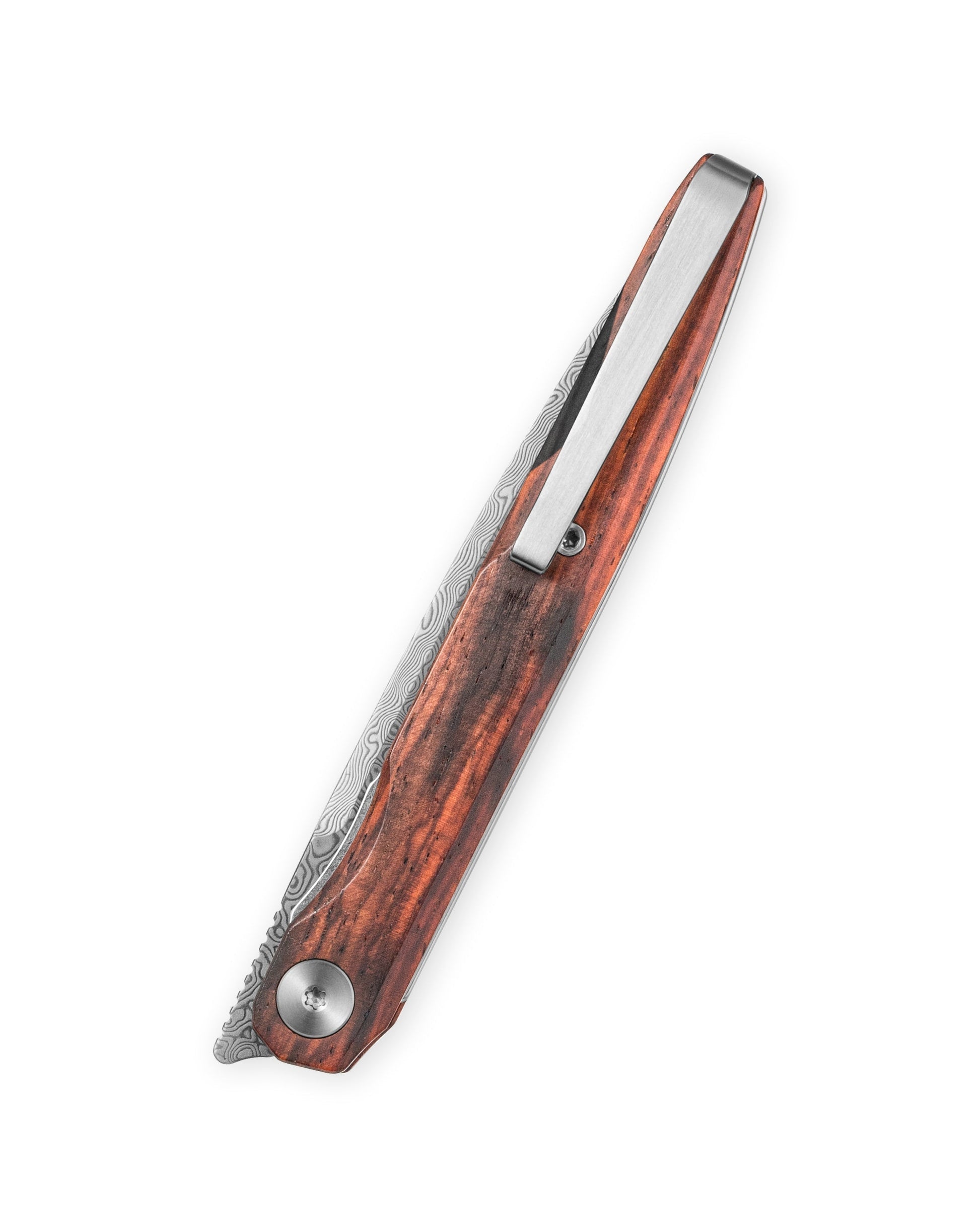 Bestechman LANZA BMK14-D-3 blade detail – Damascus acid etched pattern, 3.45″ blade