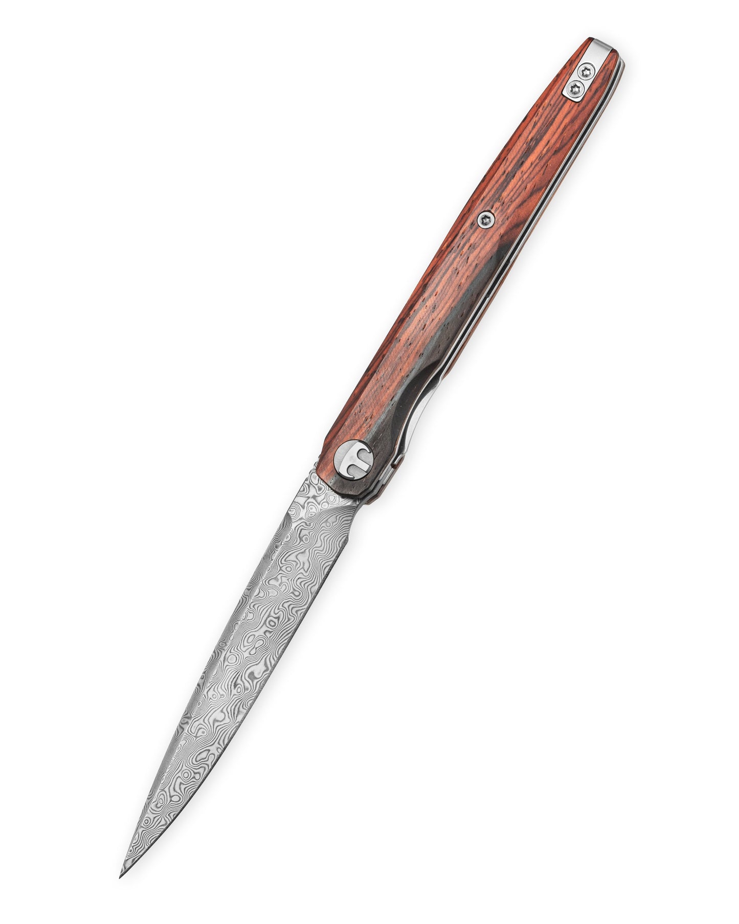Bestechman LANZA BMK14-D-3 closed view – rosewood handle scales, deep carry clip