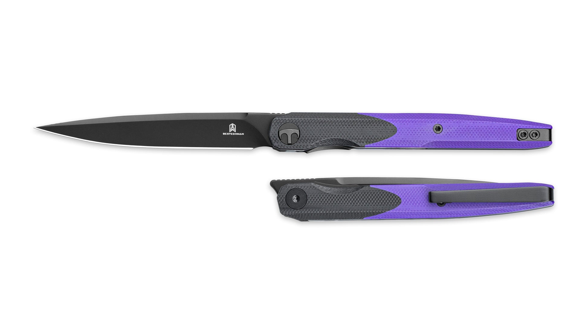 Bestechman LANZA BMK14E black and purple G10 handle – two-tone scales, liner lock