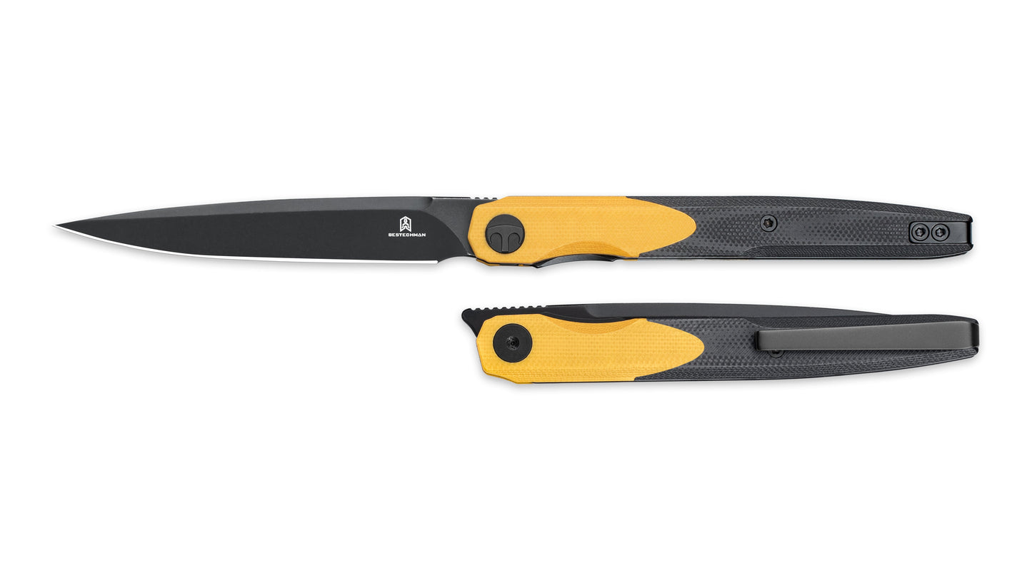 Bestechman LANZA BMK14F black and yellow G10 handle – two-tone scales, liner lock