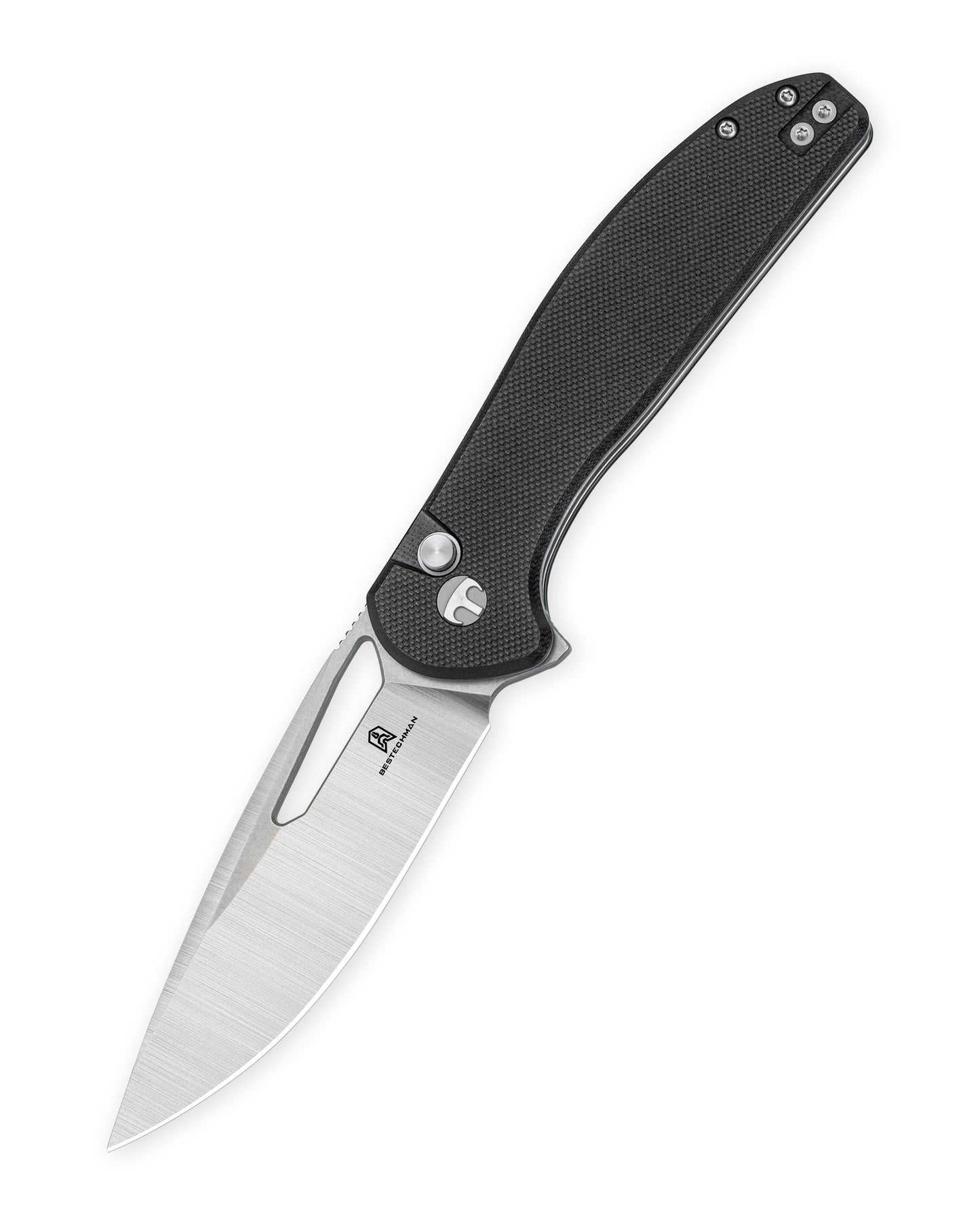 Bestechman Whalefin BMK18A closed view – black G10 handle, 4.54" handle length, deep carry clip