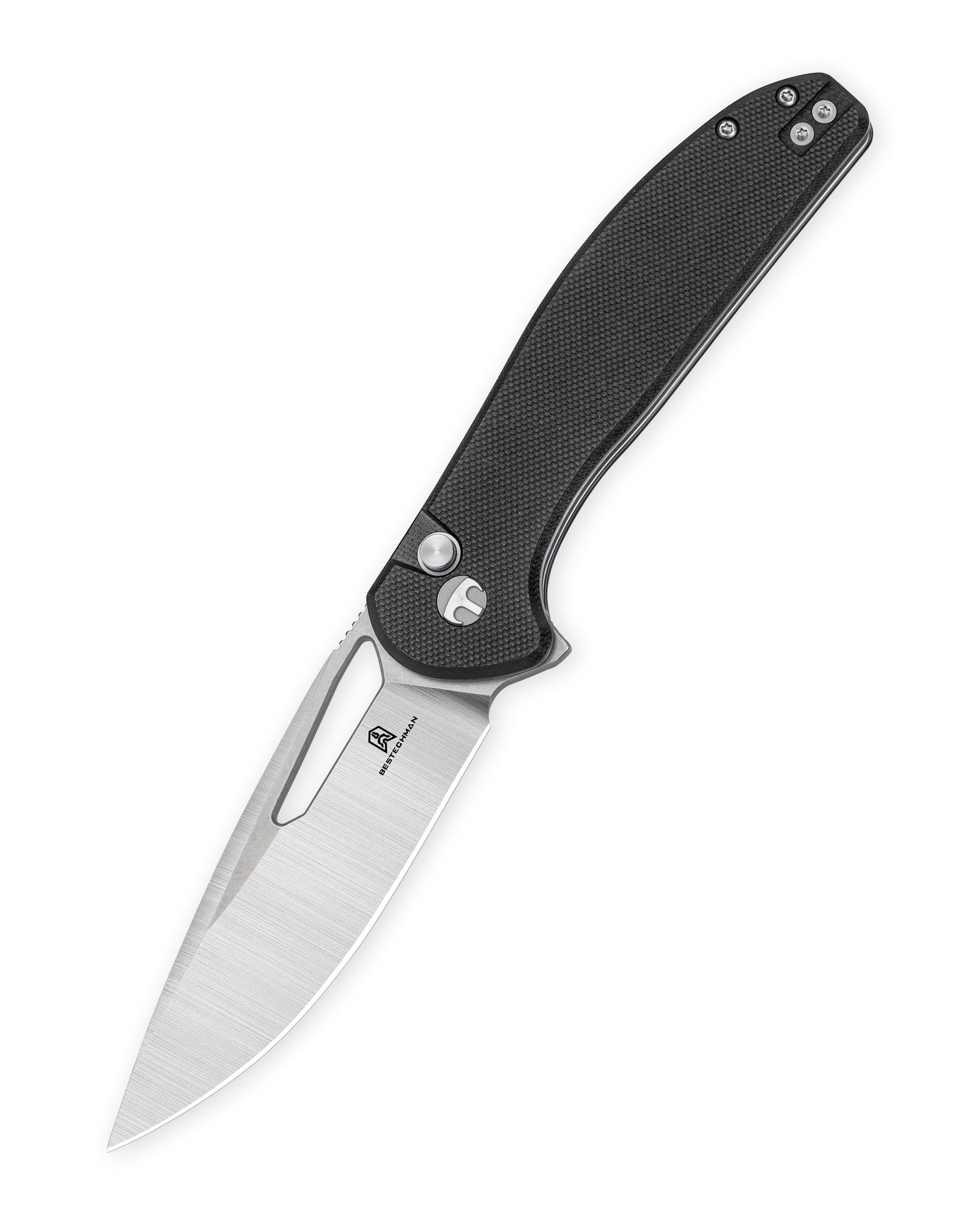 Bestechman Whalefin BMK18A closed view – black G10 handle, 4.54" handle length, deep carry clip