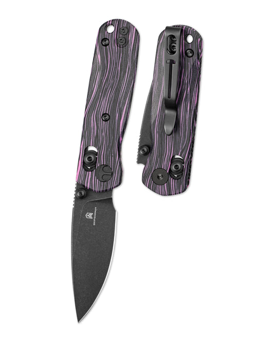 Bestechman SPRITE BMK21E front view – 2.36" M390 black stonewash blade, black & purple G10, B-Lock
