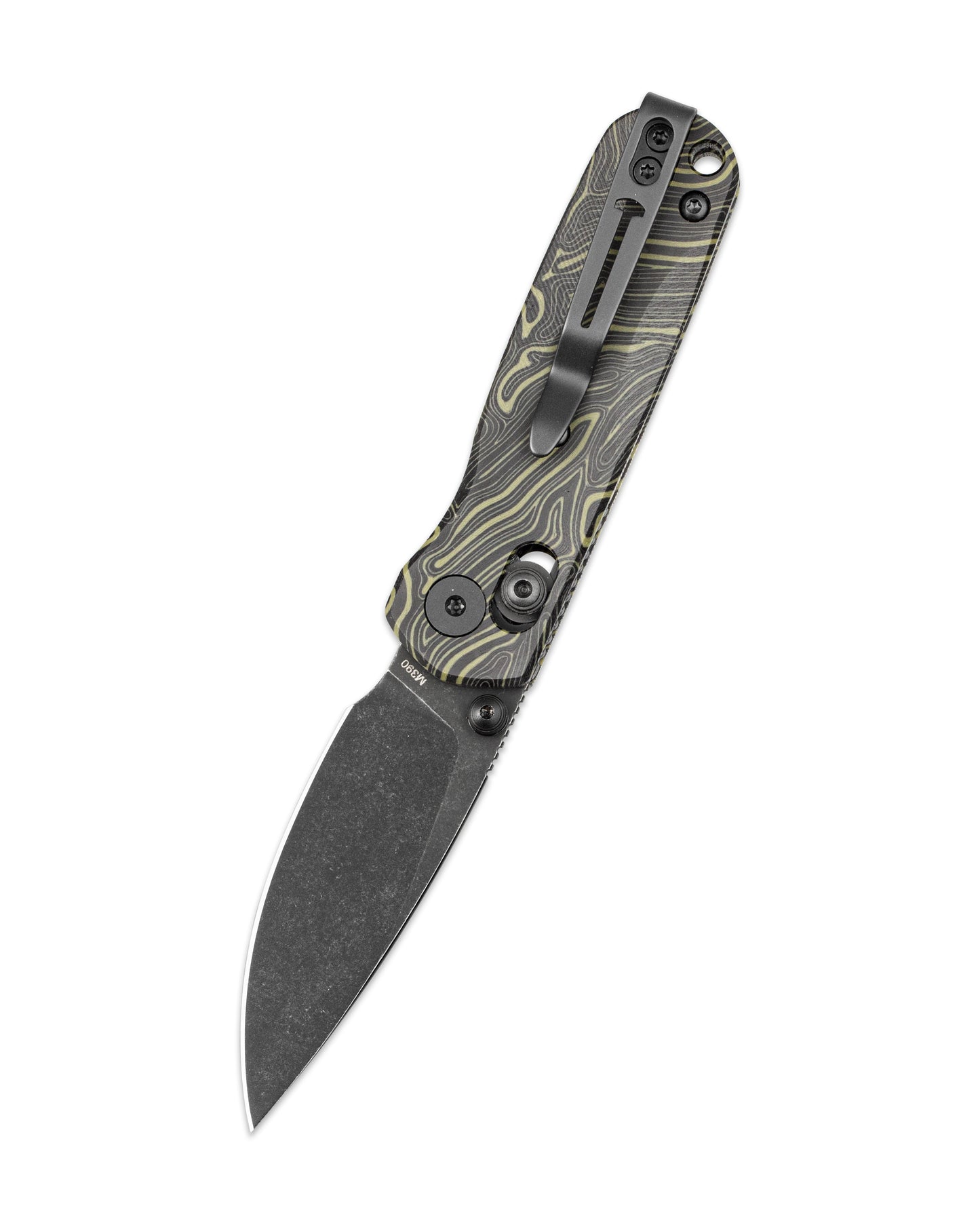 Bestechman SPRITE BMK21F blade detail – M390 black stonewash finish, 61 HRC, 2.36" blade