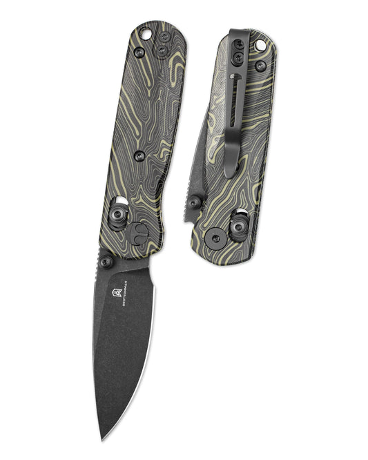 Bestechman SPRITE BMK21F front view – 2.36" M390 black stonewash blade, black & green G10, B-Lock