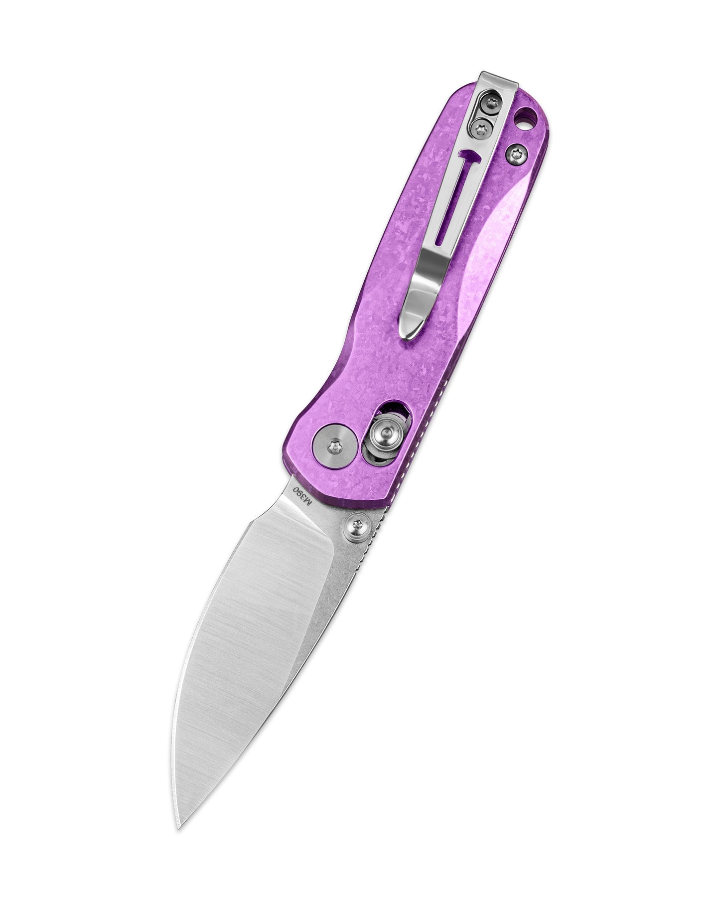 Bestechman SPRITE BMK21H blade detail – M390 stonewash+satin finish, 62 HRC, 2.36" blade