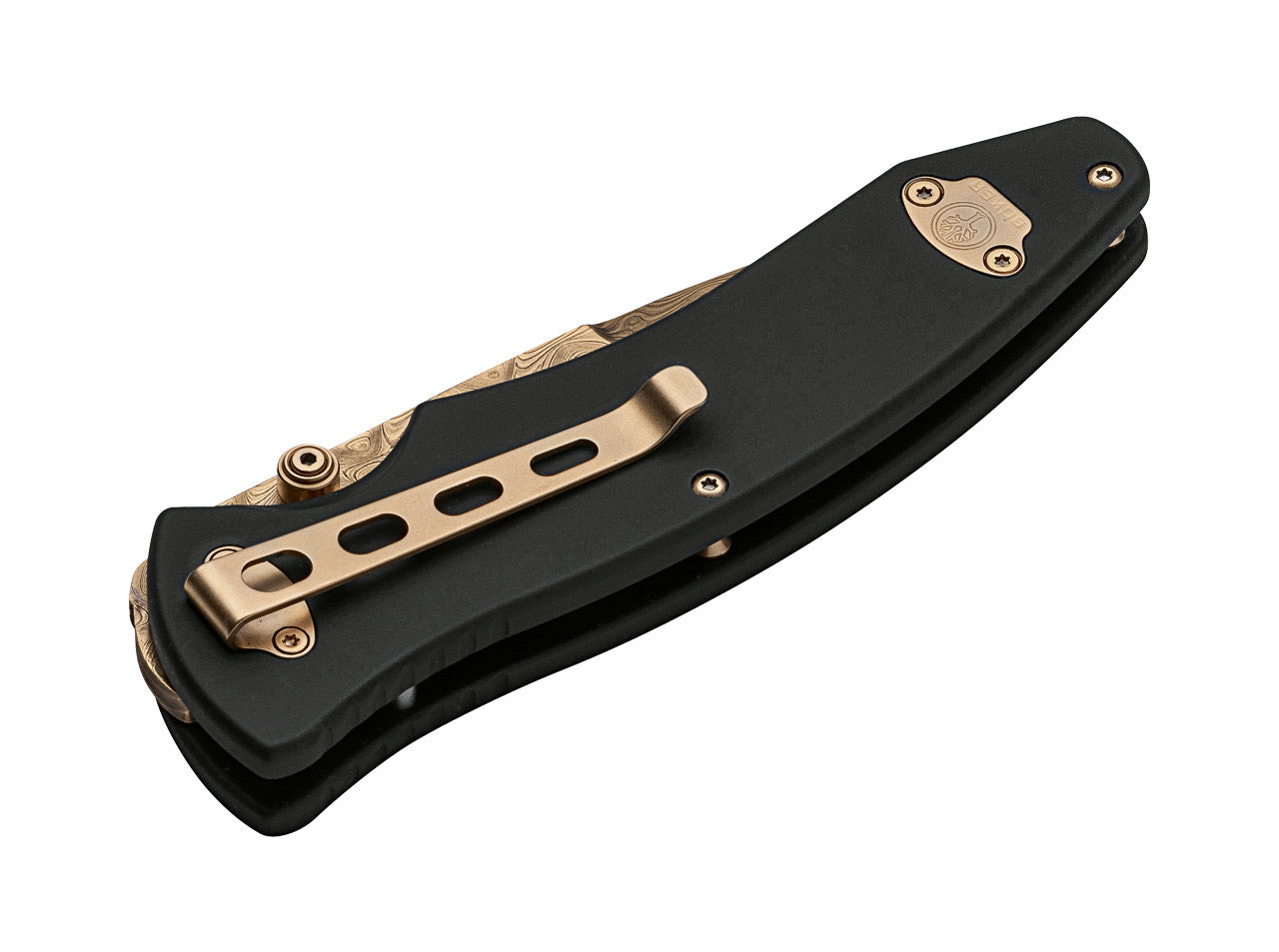 Boker Tirpitz-Damascus 24 Carat Gold Folding Knife 3.9in Damascus Steel Blade