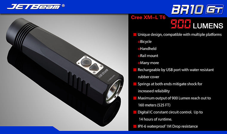 JETBeam BR10GT Cree XM-LT6 900 Lumens Bicycle LED Flashlight