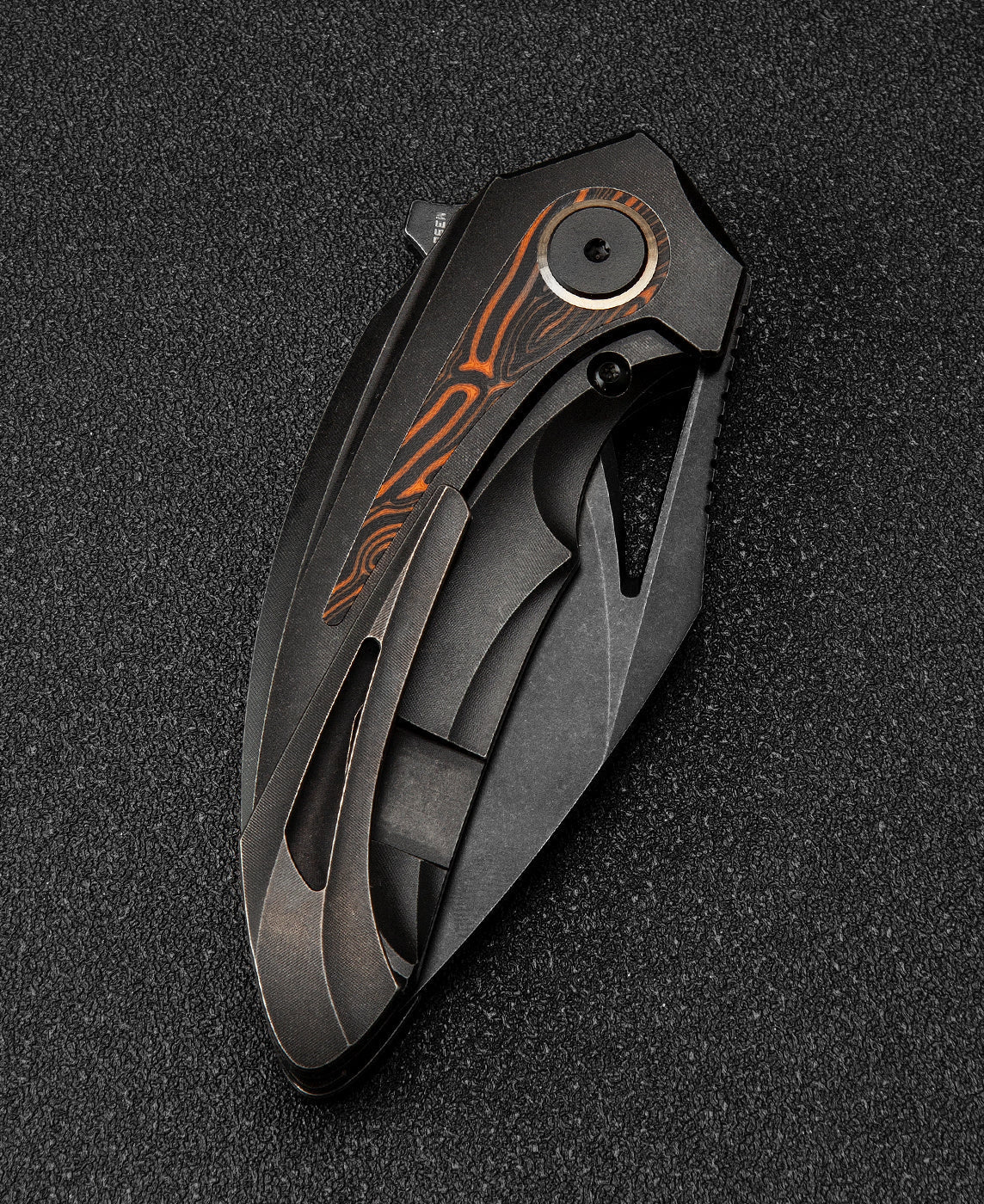 Bestech Nuke BT2107E open position – frame lock engaged, wharncliffe blade deployed