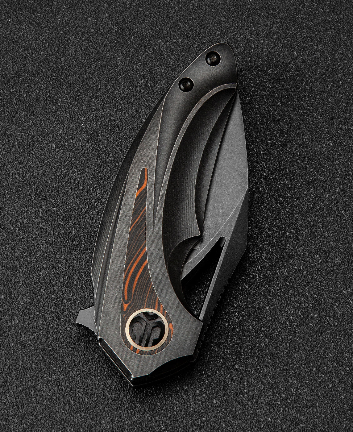 Bestech Nuke BT2107E side view – compact 6.7 inch overall, black and orange KOMBOU design