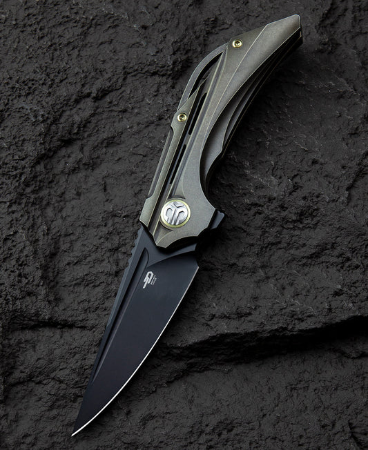 Bestech Vigil BT2201D front view – M390 black stonewash blade, bronze titanium handle