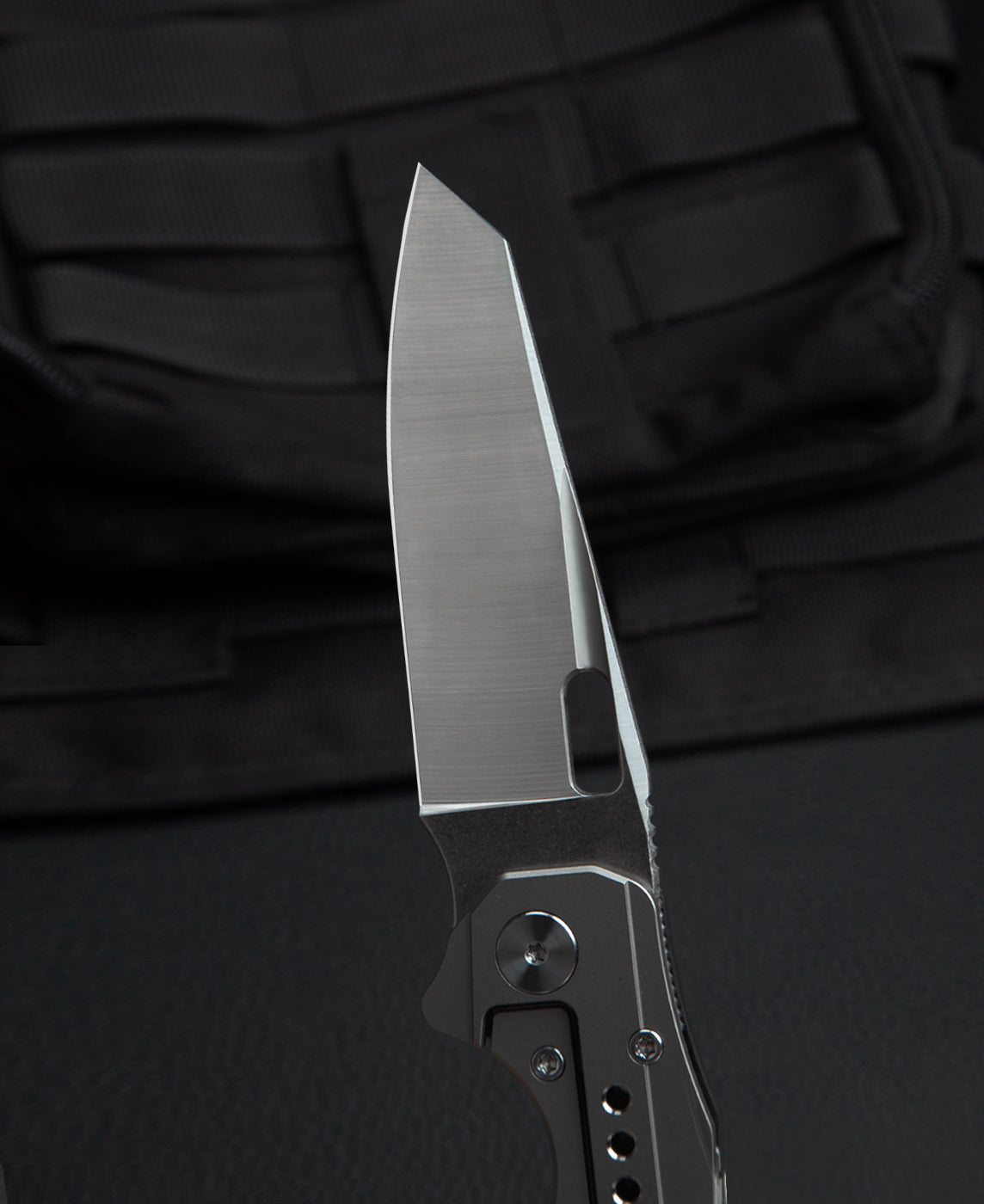 Bestech Nyxie BT2209C carbon fiber detail – woven carbon fiber inlay scales on grey titanium handle