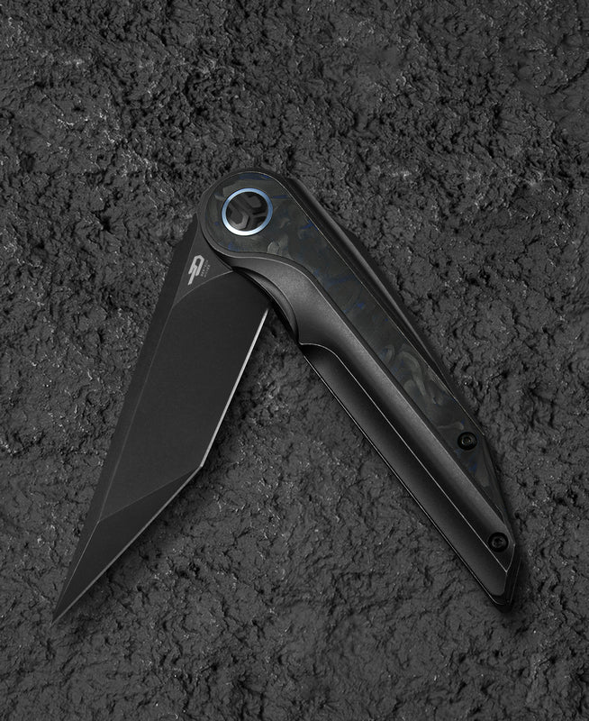 Bestech Blind Fury BT2303F clip detail – titanium clip with black stonewash finish