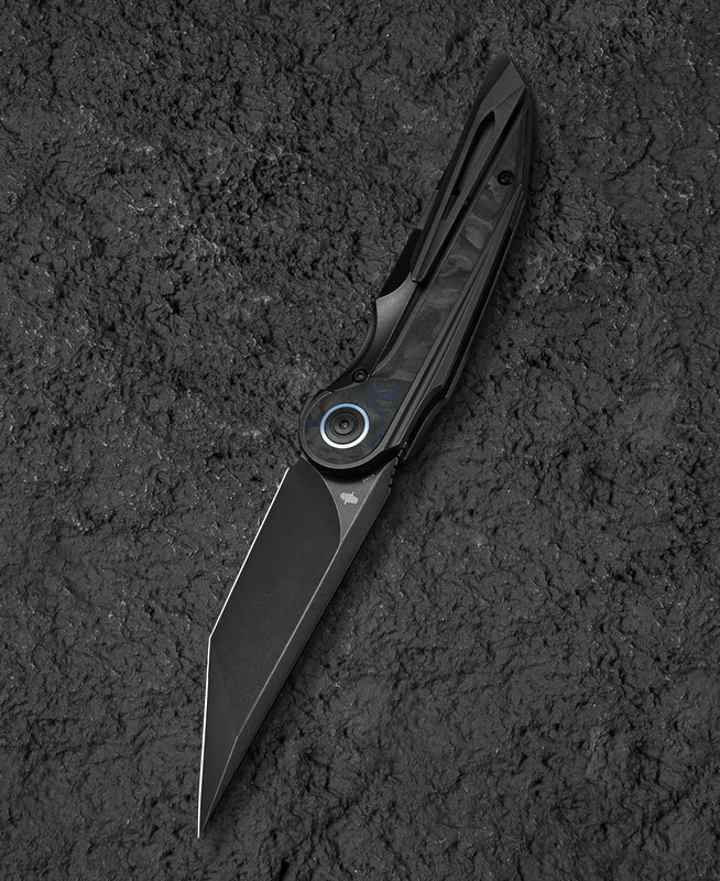 Bestech Blind Fury BT2303F closed view – 4.66 inch titanium frame lock folder with blue marble inlay