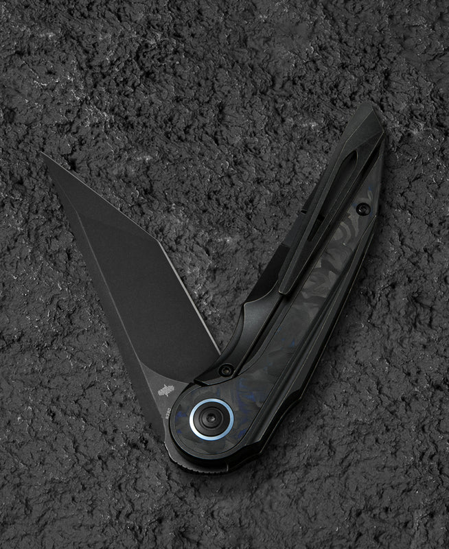Bestech Blind Fury BT2303F open position – 3.62 inch M390 blade fully deployed with blue pivot collar visible