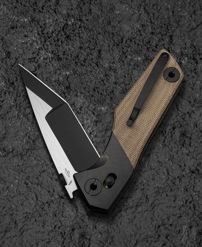 Bestech Cetus BT2304B blade detail – M390 black PVD horizontal satin finish 3.94 inch tanto blade