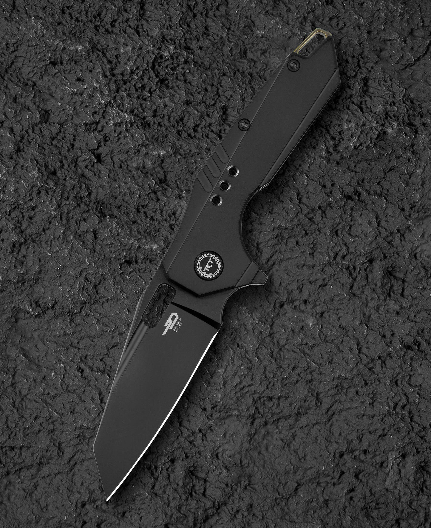 Bestech Nyxie 3 BT2308B front view – S35VN black DLC blade, all-black titanium frame lock handle