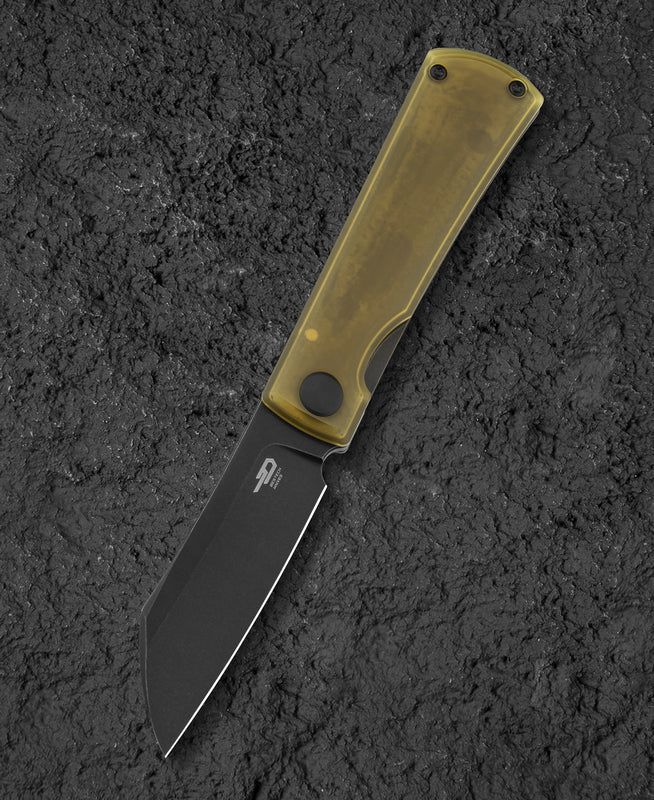 Bestech Bruv BT2401C front view – M390 black stonewash blade, bronze black Ultem titanium handle