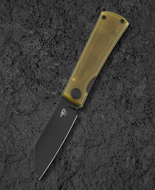 Bestech Bruv BT2401C front view – M390 black stonewash blade, bronze black Ultem titanium handle