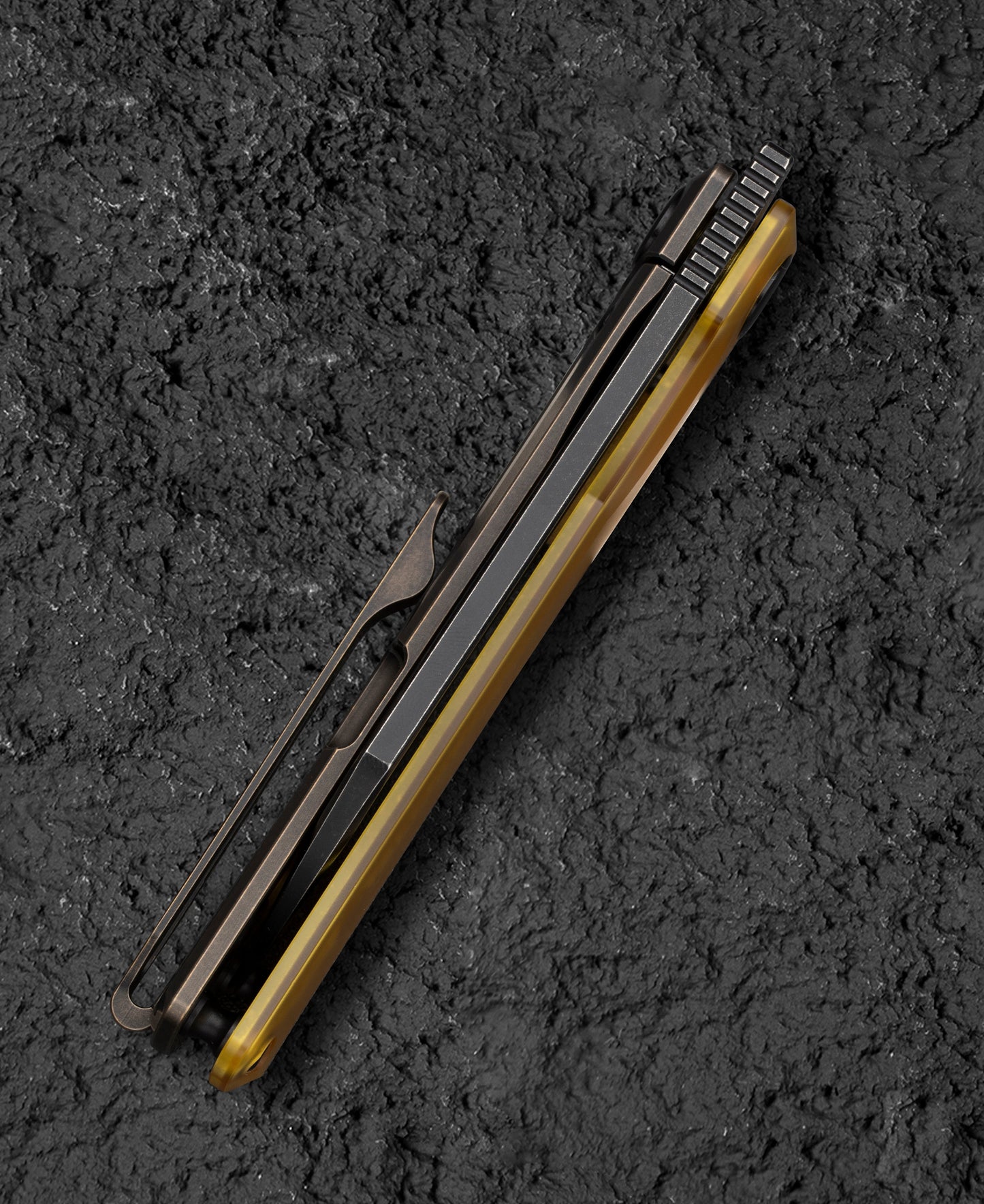 Bestech Bruv BT2401C side view – front flipper deployed, 7.08 inch overall length