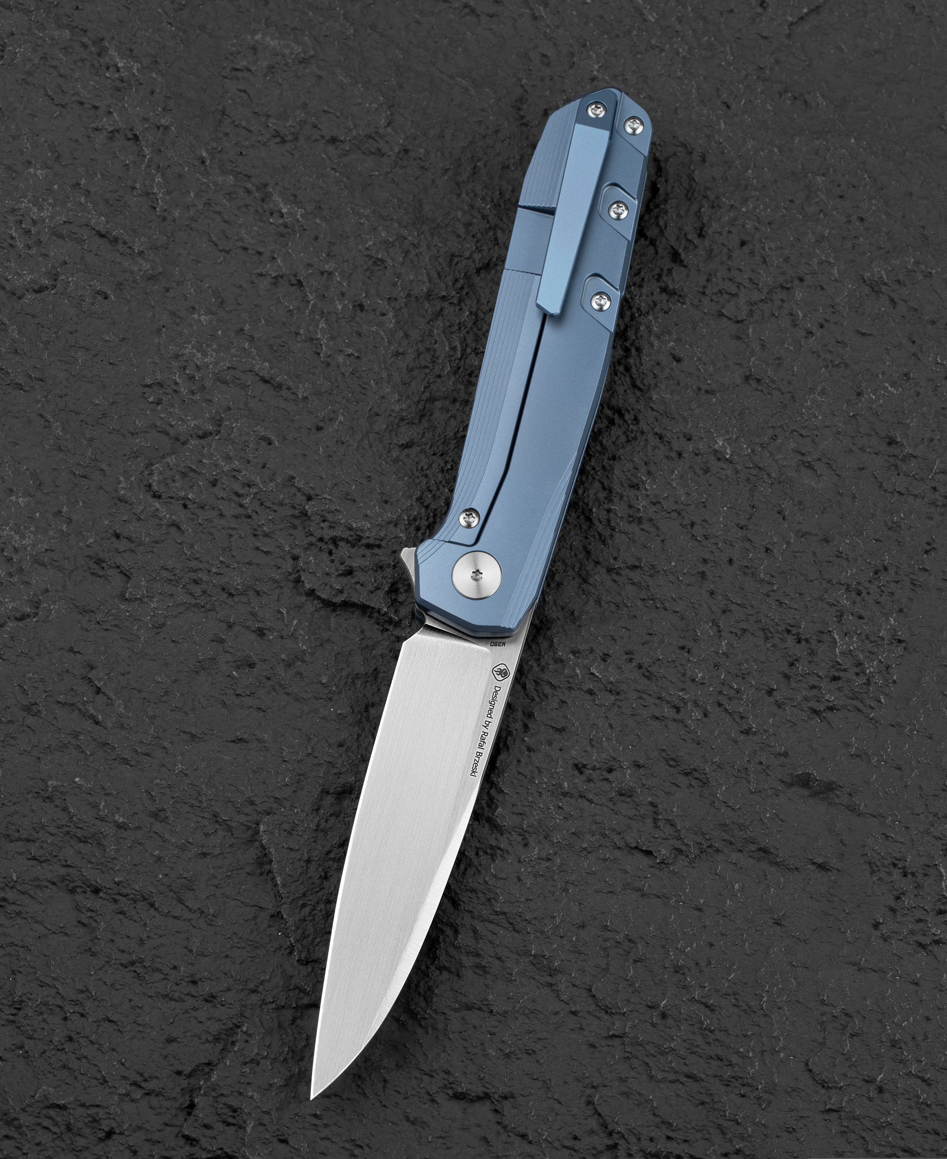 Bestech 9 BT2408C Blue Anodized Titanium Handle Folding Knife Closed View
