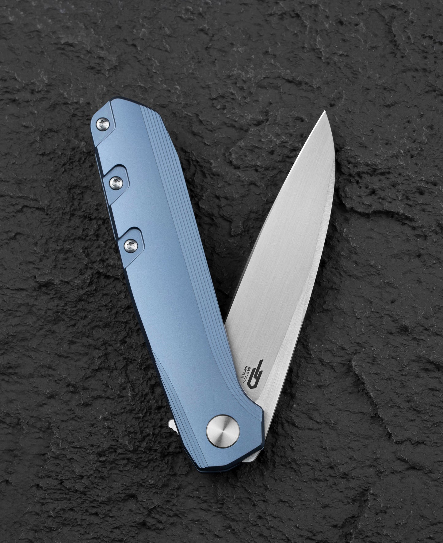 Bestech 9 BT2408C Complete View Blue Titanium M390 Satin Folding Knife