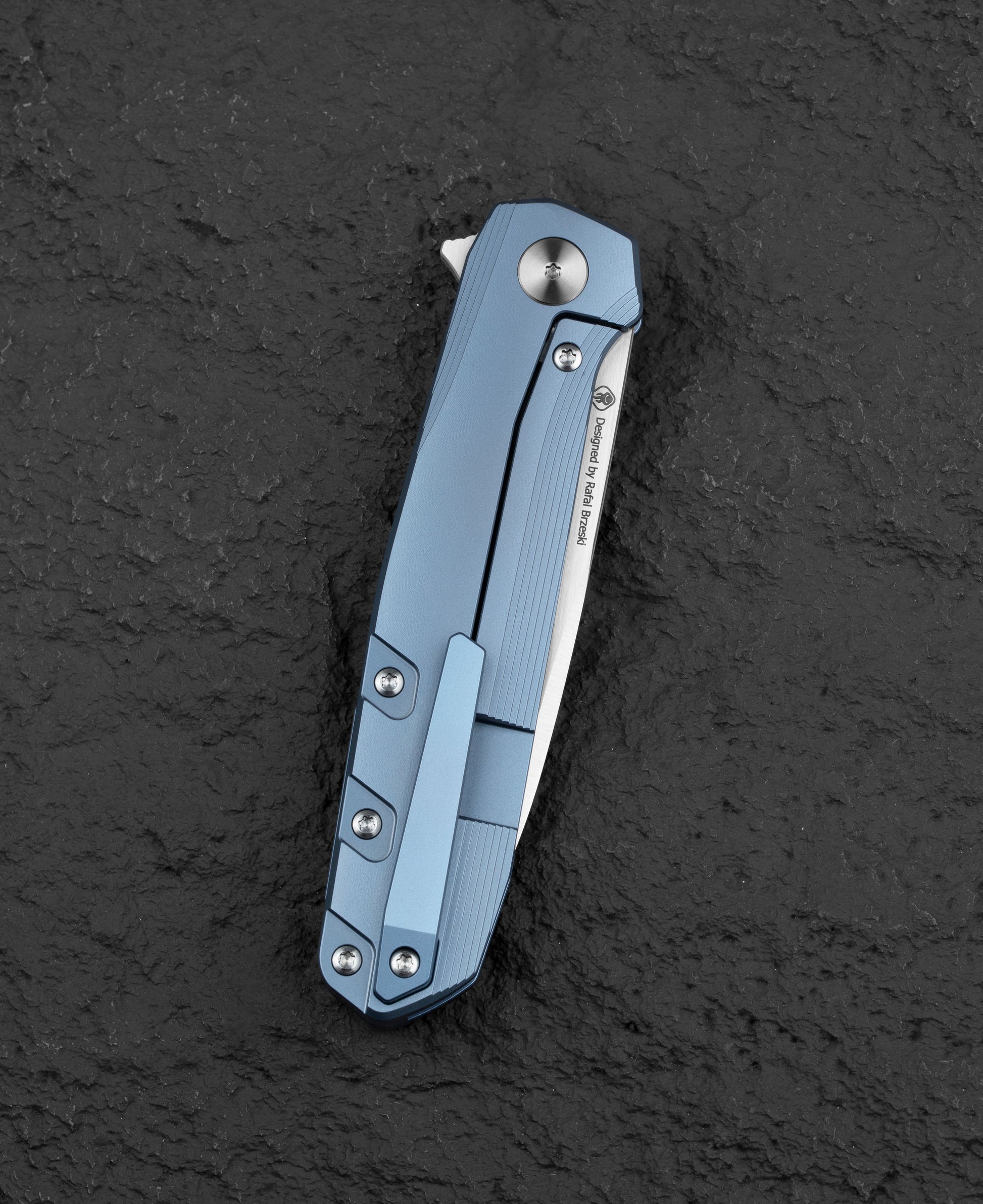 Bestech 9 BT2408C Blue Anodized Titanium Handle M390 Knife Open Position