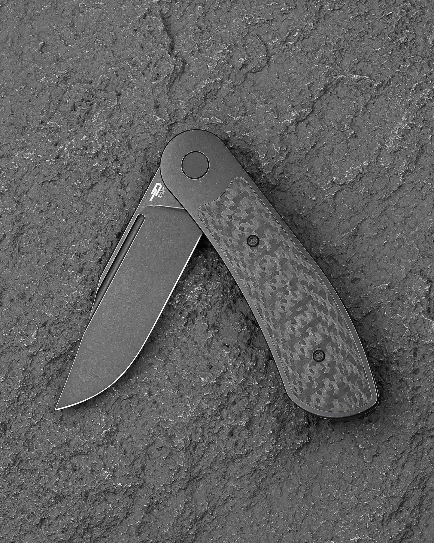 Bestech Vestige BT2411D MagnaCut 3.47 Inch Black Stonewash Clip Point Blade Detail