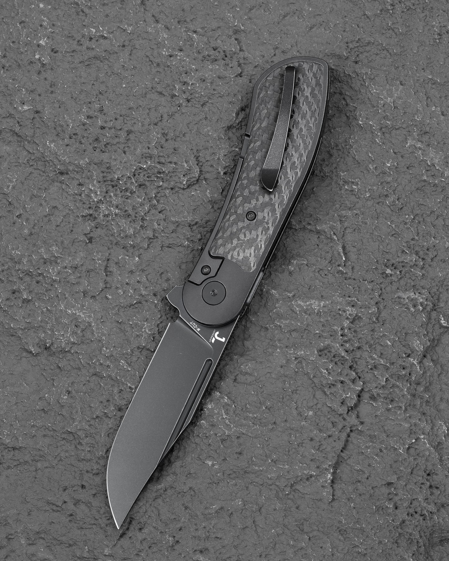 Bestech Vestige BT2411D Black Stonewash Titanium Carbon Fiber Handle Folding Knife Closed View