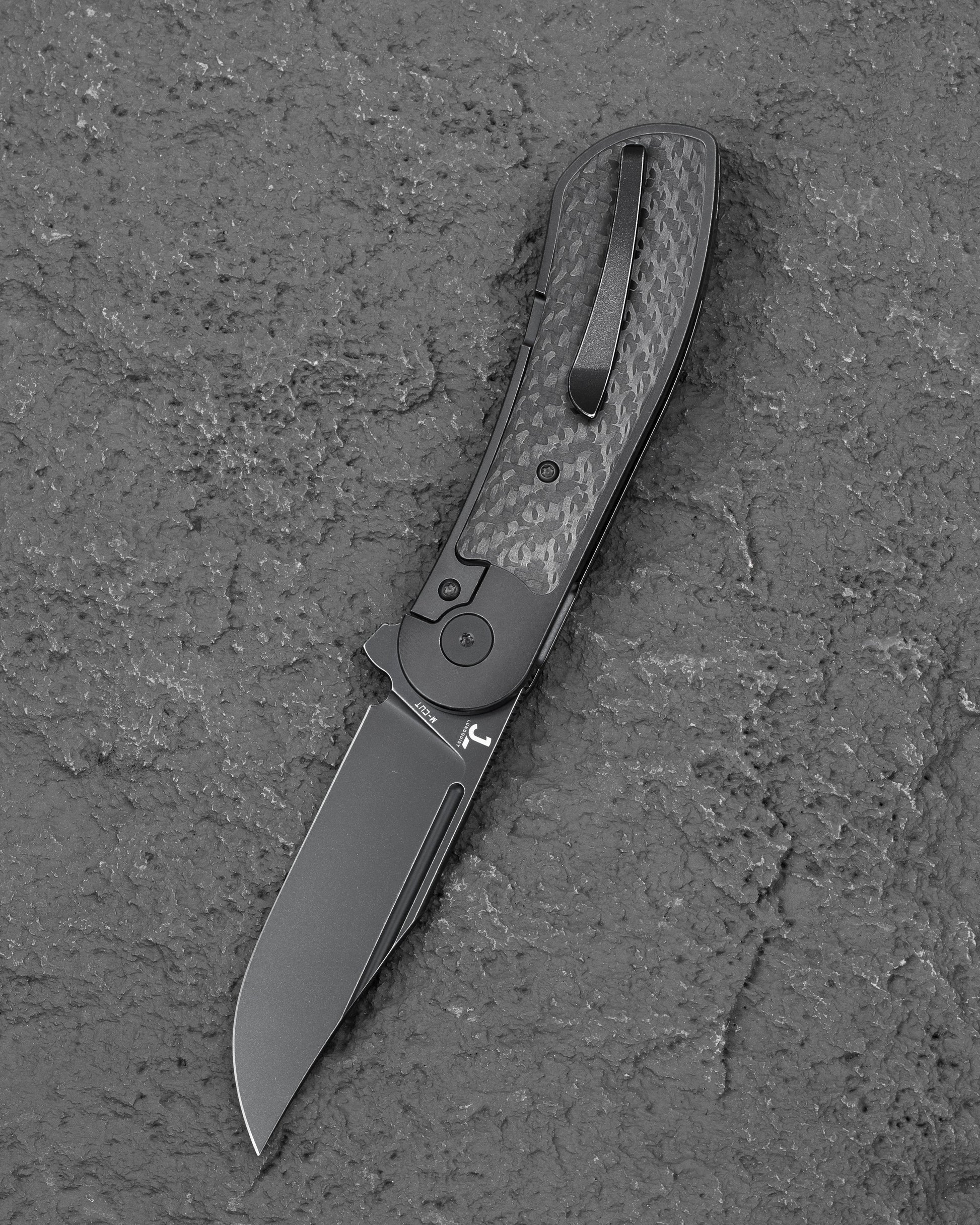 Bestech Vestige BT2411D Black Stonewash Titanium Carbon Fiber Handle Folding Knife Closed View