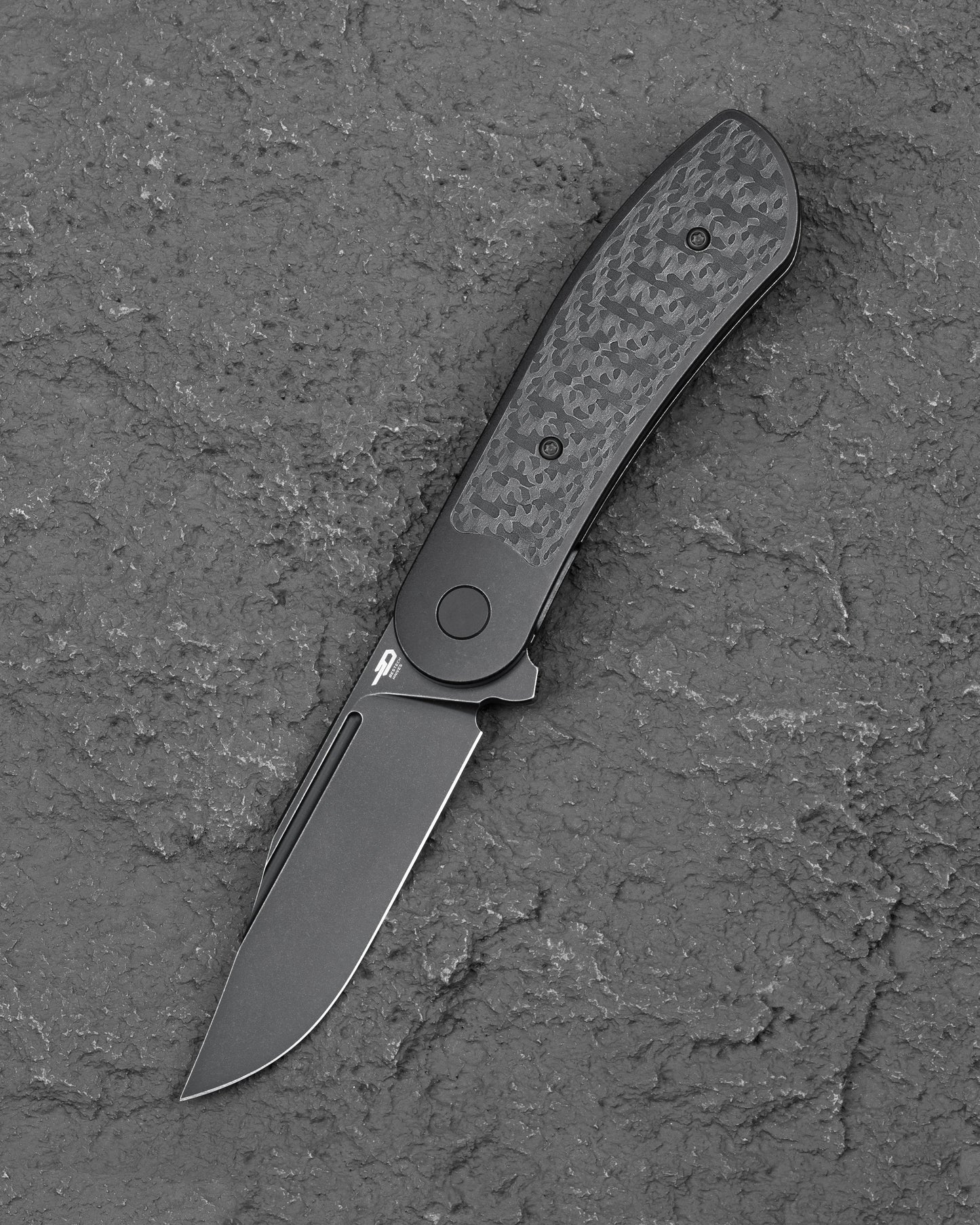 Bestech Vestige BT2411D MagnaCut Black Stonewash Blade Titanium Carbon Fiber Frame Lock Folding Knife Front View