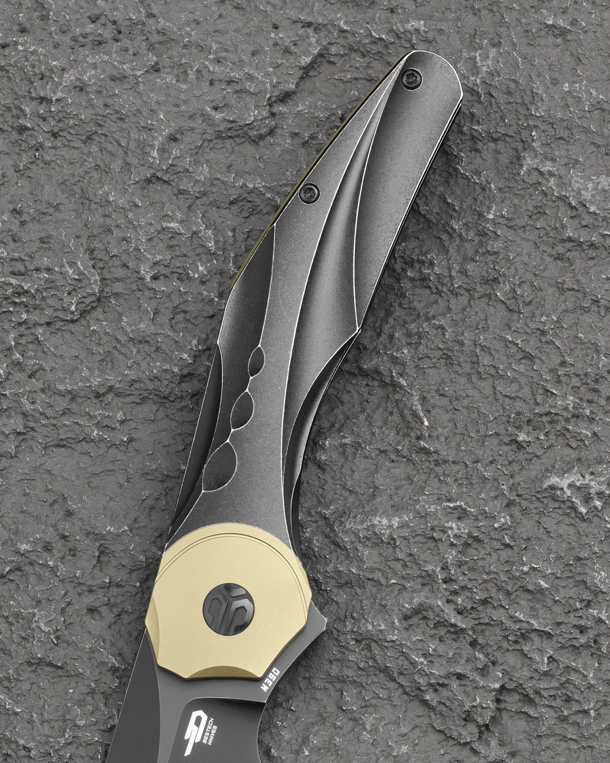 Bestech Excentric BT2412B Black Stonewash Titanium Handle Texture Close Up