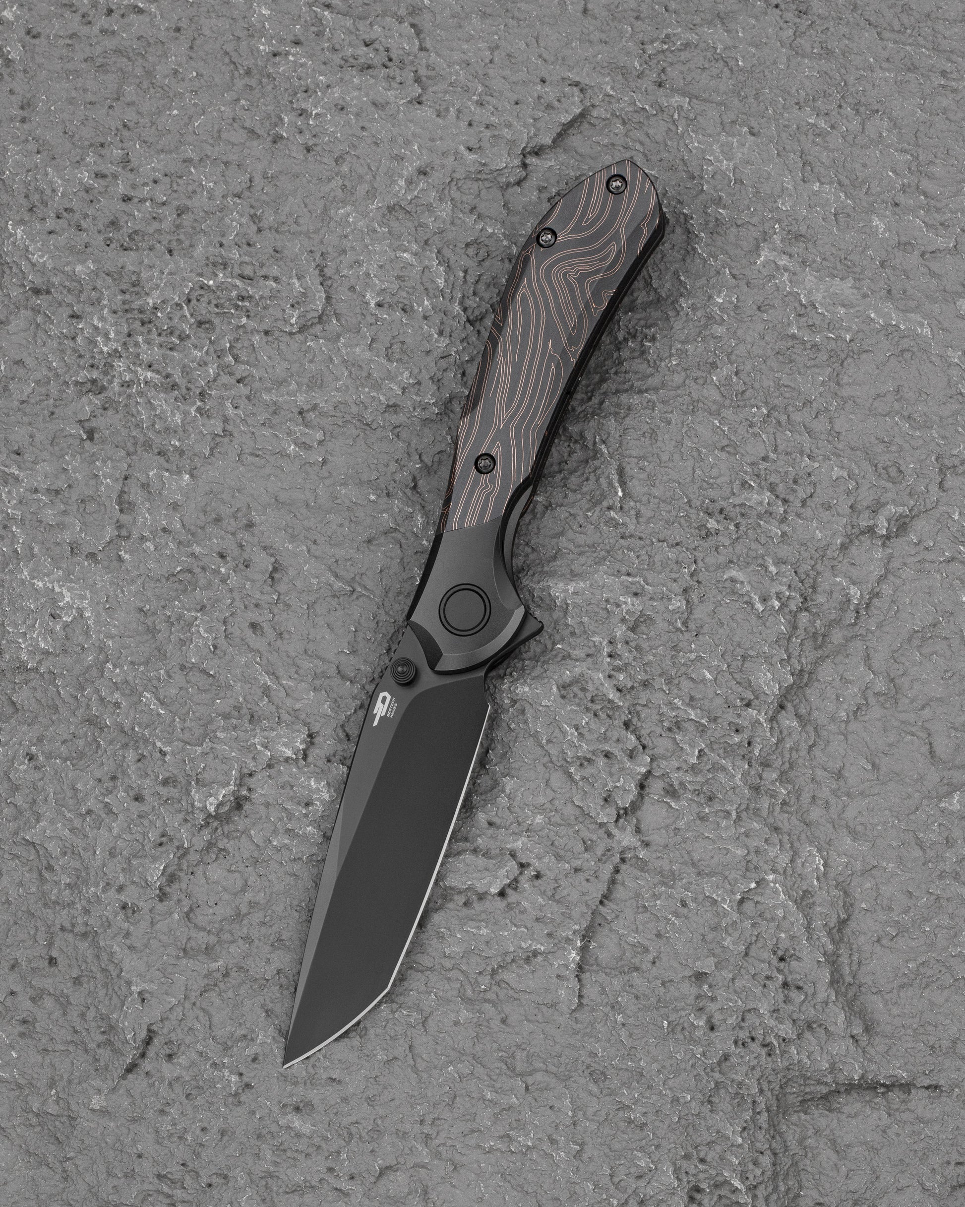Bestech Constellation BT2501B MagnaCut Black PVD Blade Titanium G10 Frame Lock Folding Knife Front View