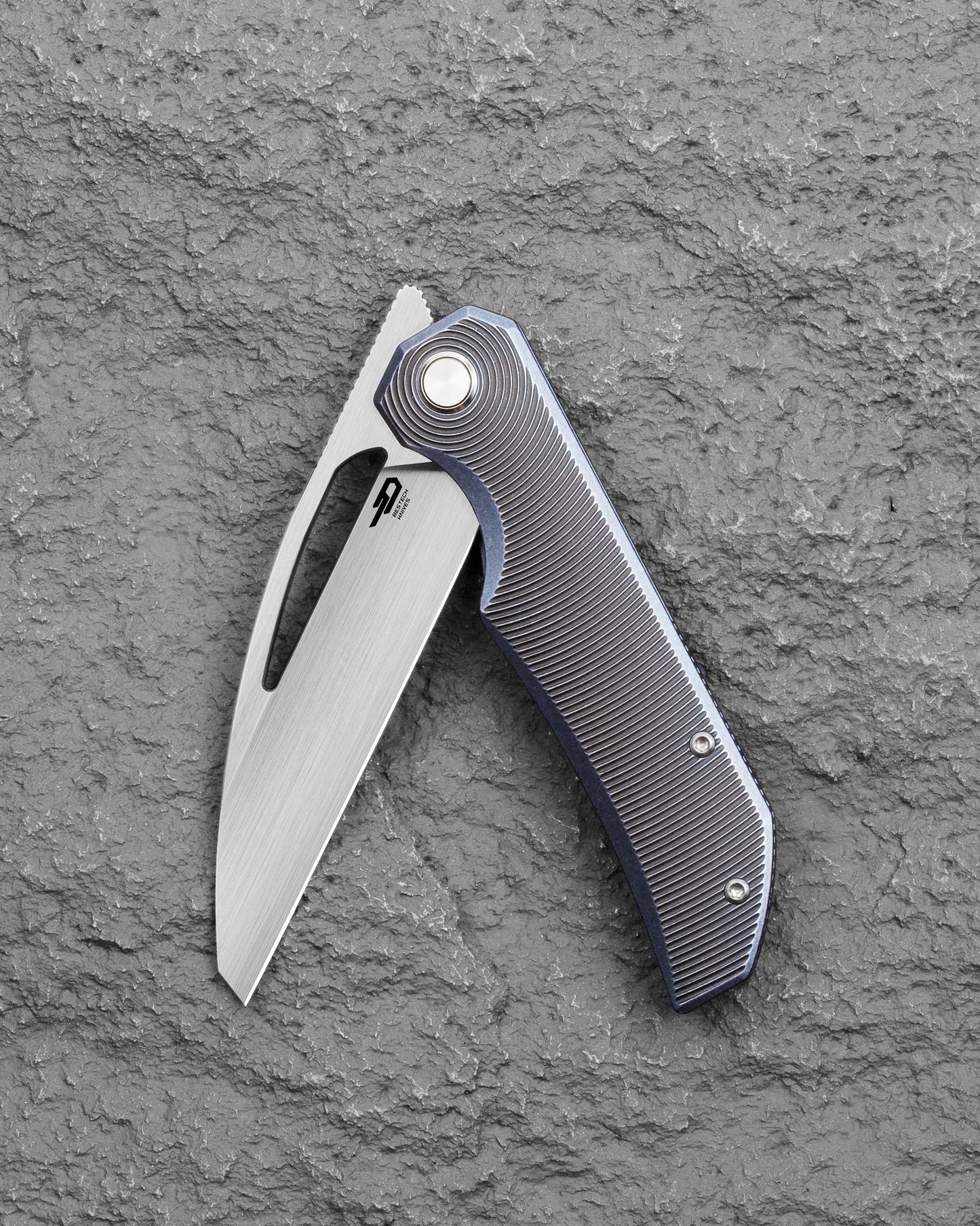 Bestech Taipan BT2503D Blue Black Stonewash Titanium Handle Folding Knife Closed View
