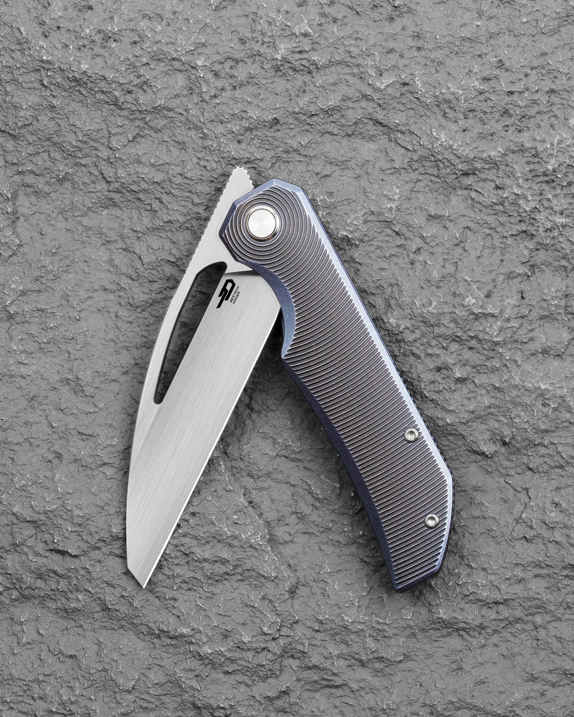 Bestech Taipan BT2503D Blue Black Stonewash Titanium Handle Folding Knife Closed View