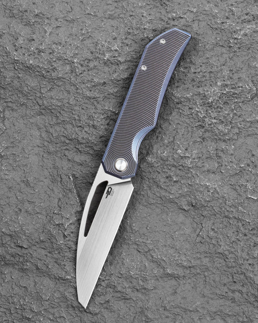 Bestech Taipan BT2503D MagnaCut Blade Blue Black Stonewash Titanium Frame Lock Folding Knife Front View