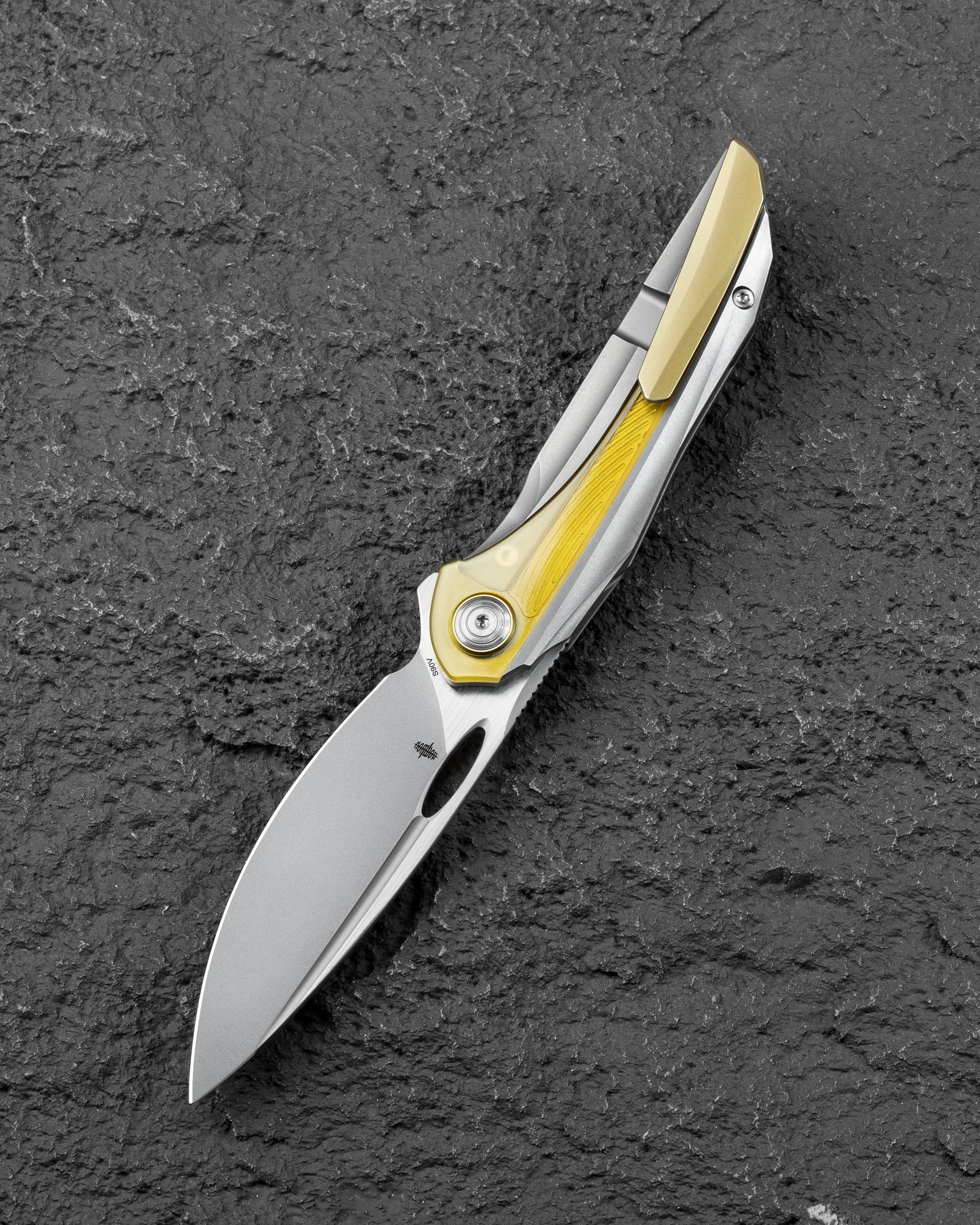 Bestech Senu BT2601A Stonewash Titanium Ultem Inlays Handle Folding Knife Closed View