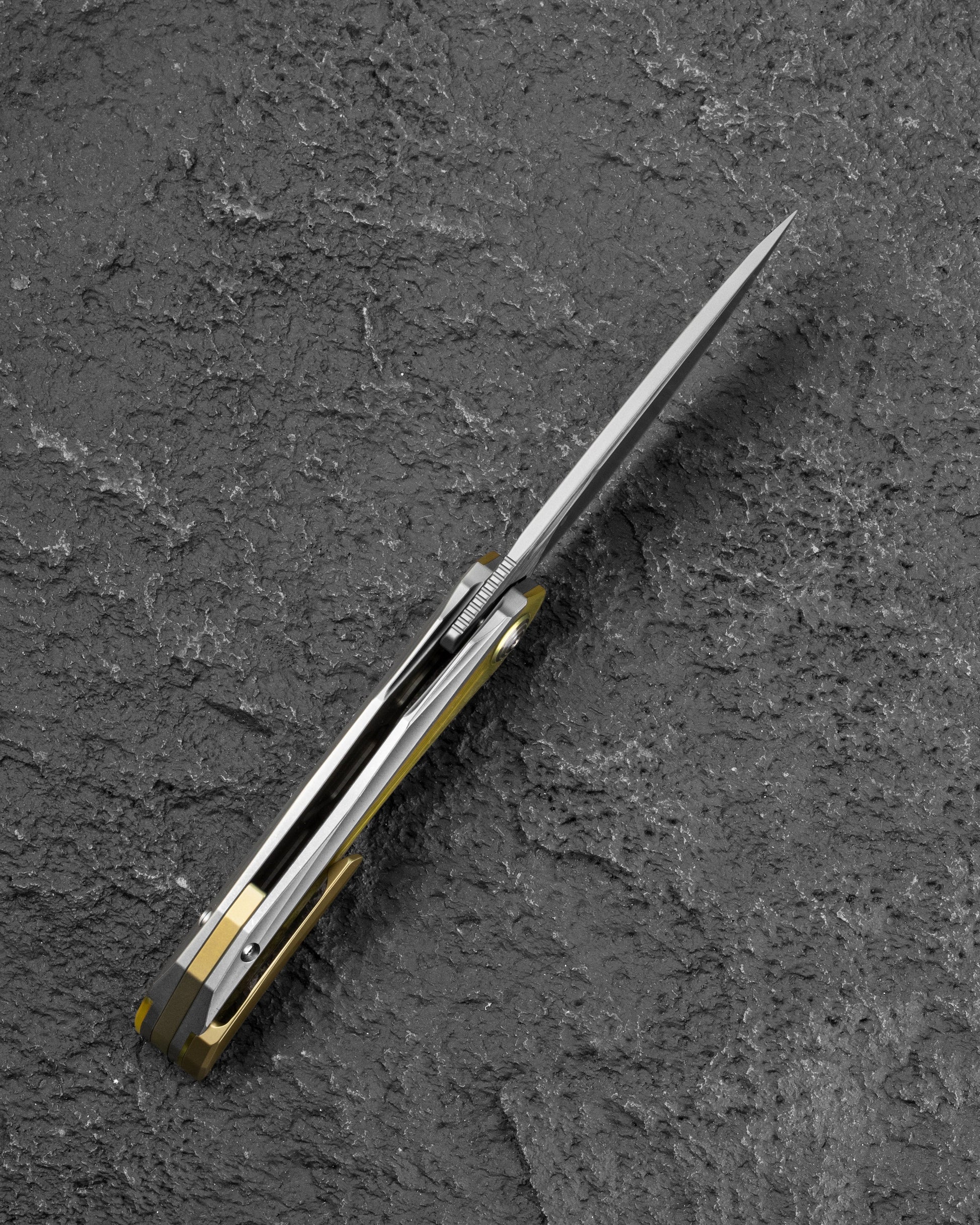 Bestech Senu BT2601A S90V Stonewash Titanium Ultem Handle Knife Open Position