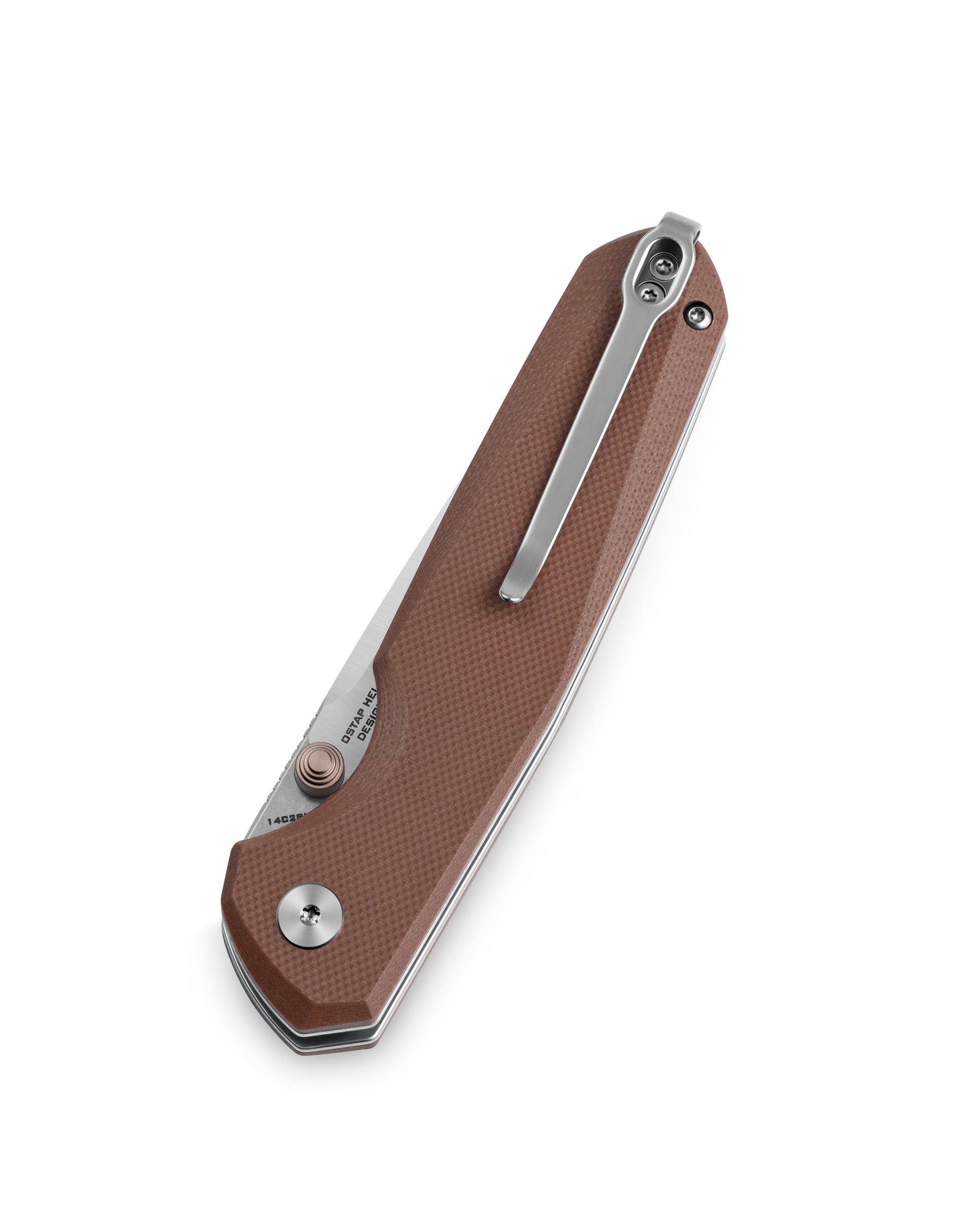 Bestechman Velix BTKMK07B blade detail – 14C28N Satin+Stonewash edge, Ostap Hel design