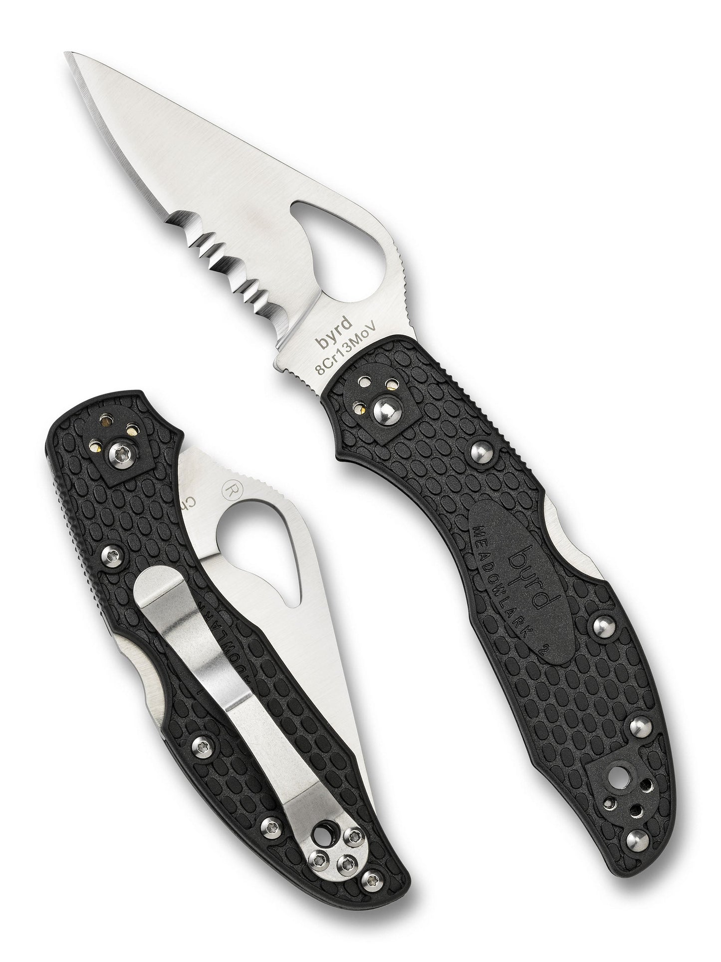 Spyderco Byrd Meadowlark 2 BY04PSBK2 CombinationEdge folding knife open and closed