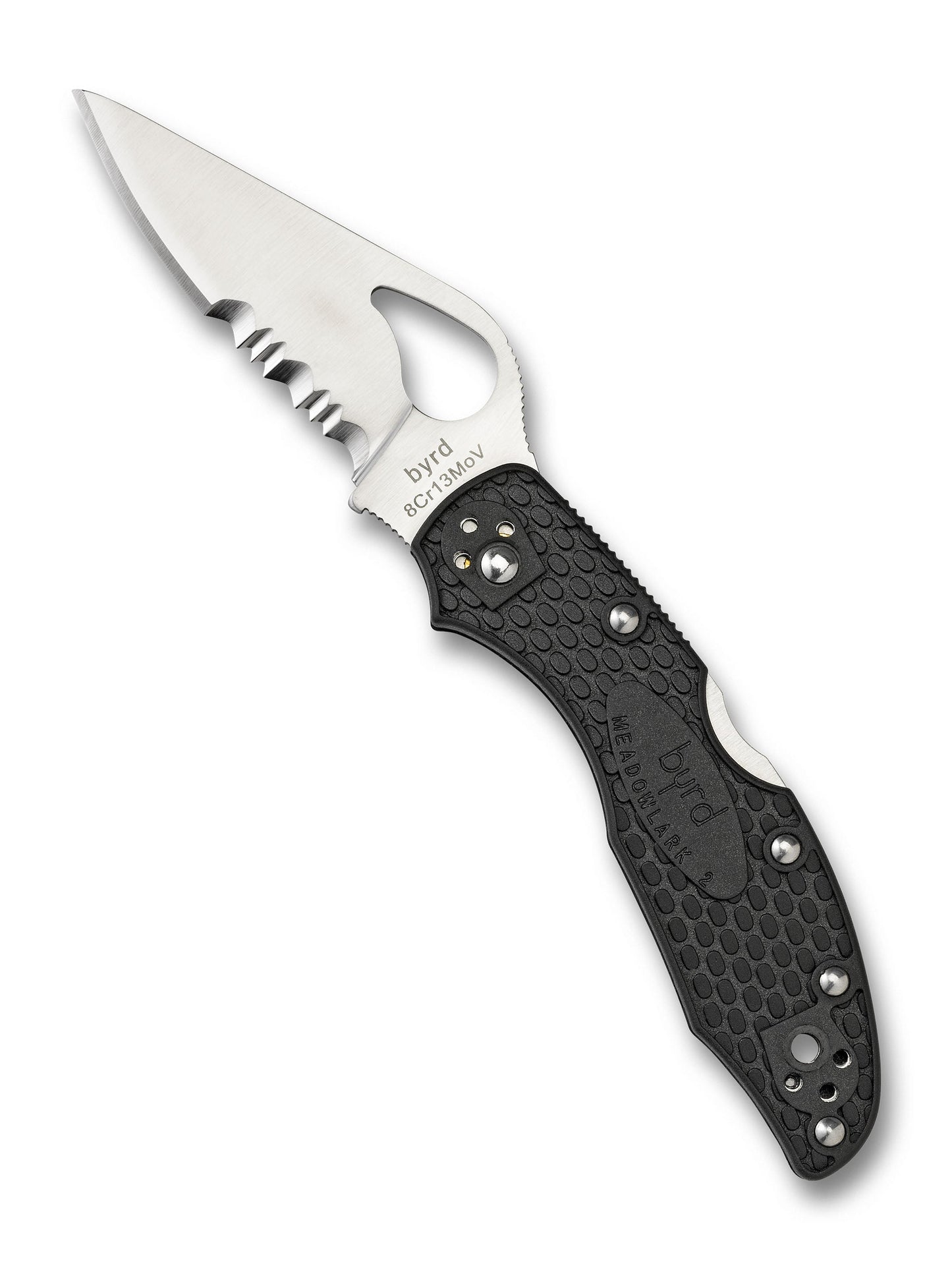 Spyderco Byrd Meadowlark 2 BY04PSBK2 open showing 2.97 inch 8Cr13MoV combination edge leaf blade