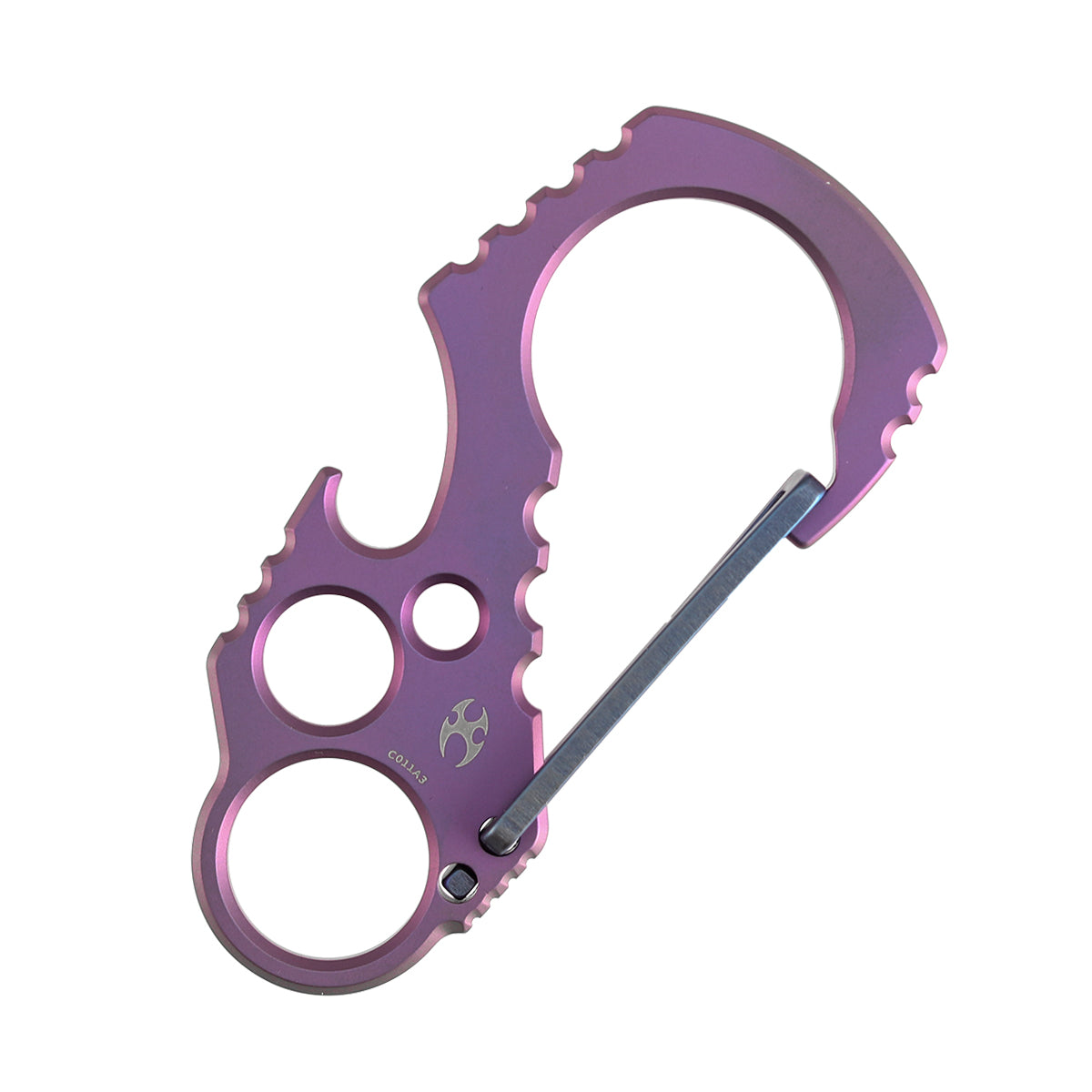 Kansept EDC Tools Carabiner C011A3 front view – purple anodized titanium keychain clip