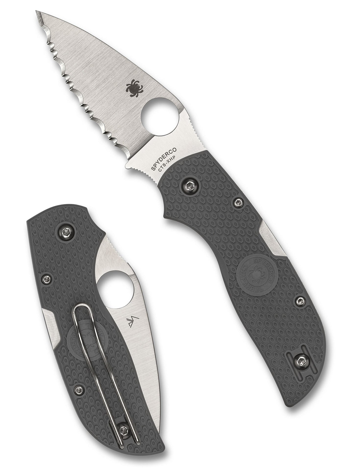 Spyderco Chaparral Lightweight C152SGY front view – 2.80" satin CTS XHP SpyderEdge folding knife