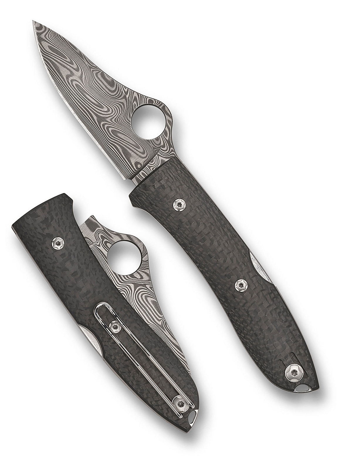 Spyderco SpyOpera C255CFPD front view – 2.90″ Thor Damasteel drop point folding knife